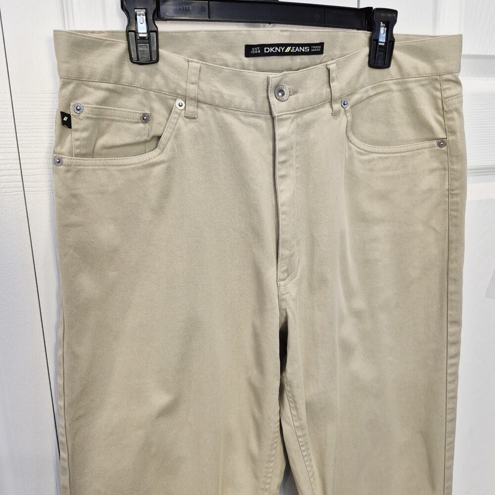 DKNY Vintage Y2K Men's Beige Tan Casual 36x34 Stretch Relaxed Pants Jeans